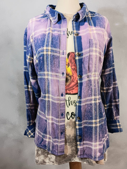 Purple, Pink, Blue Bleached Flannel Shirt