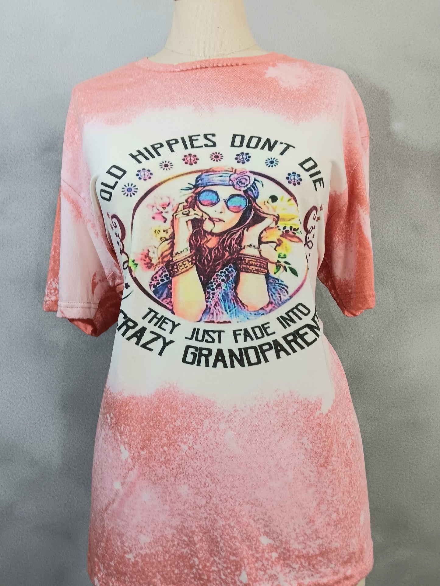 Old Hippies Don't Die Bleached Tee Shirt