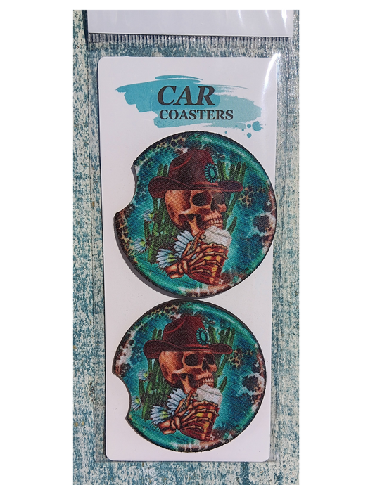 Beer Drinking Skeleton Snarky Car Coasters - Snarky Junkie