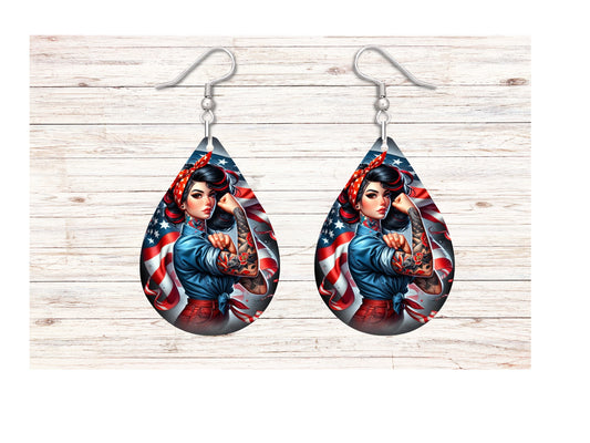 Tattoo Flag Girl Earrings - Snarky Junkie