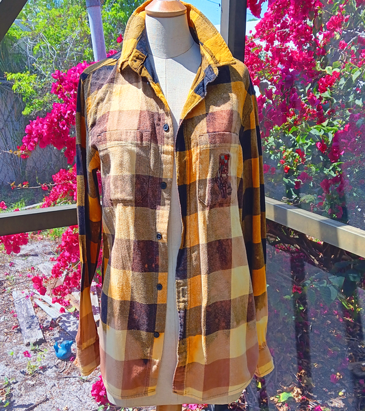 Yellow and Black Checked Bleached Flannel with DTF Cards Images - Snarky Junkie