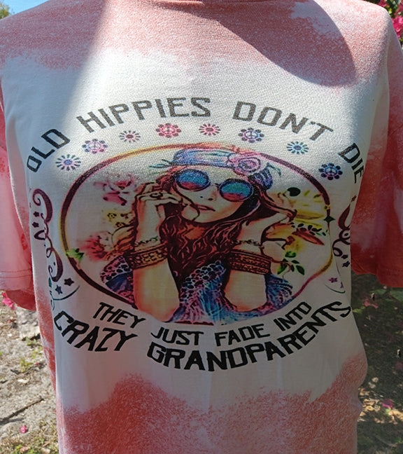 Old Hippies Don't Die Bleached Tee Shirt