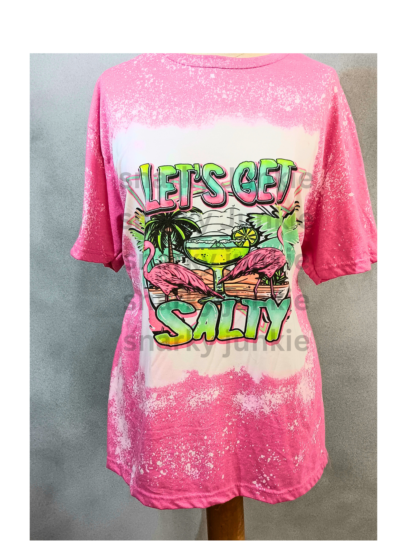 Let's Get Salty Bleached Sublimated Margarita and Flamingo T Shirt